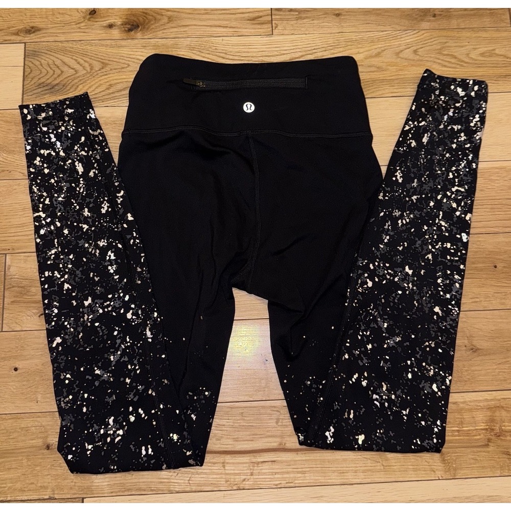 Lululemon Black Speckle‎ Shine Speed Wunder Tight Leggings Women's Size 4 - Picture 2 of 7